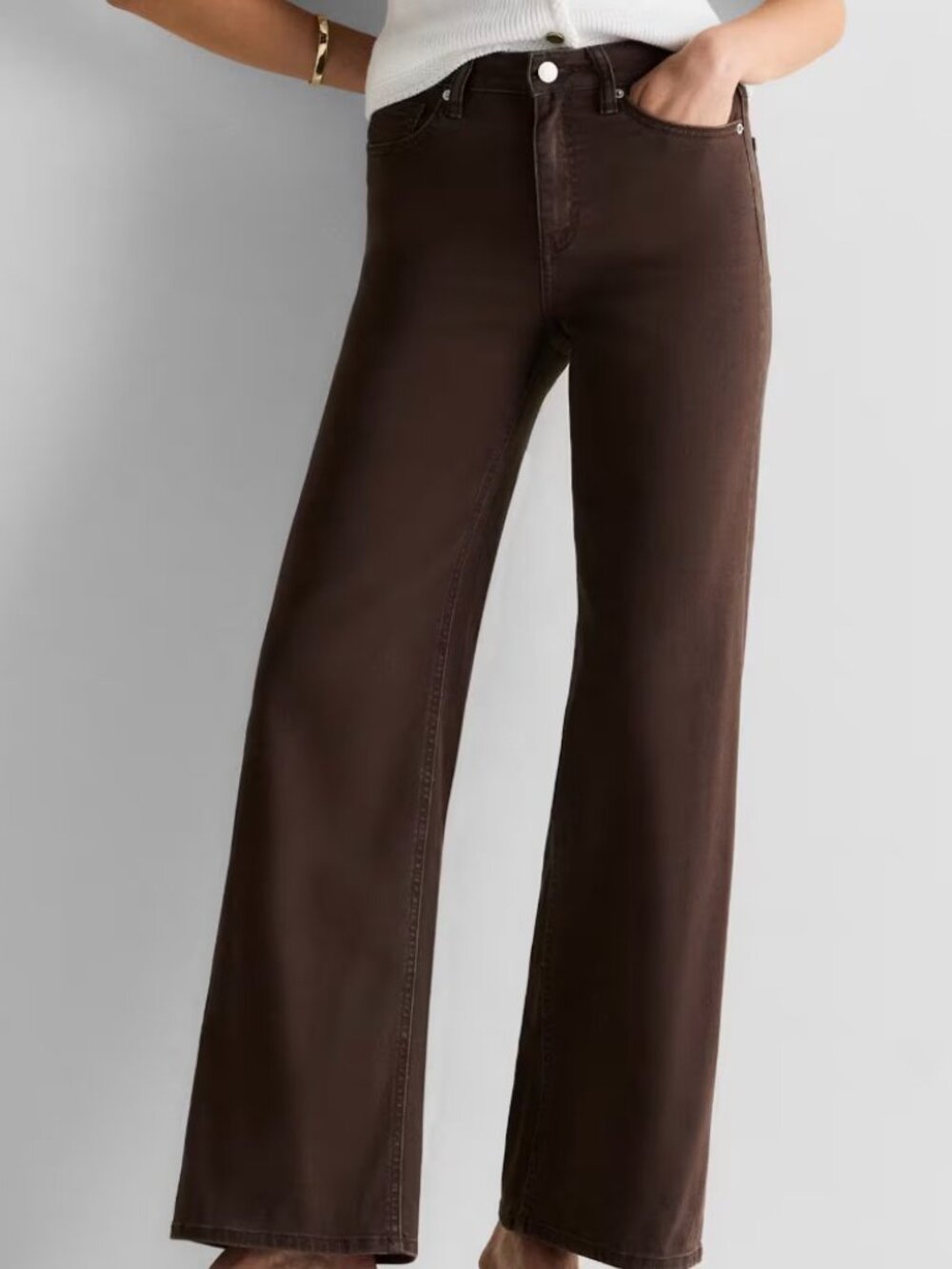 Quince Bella Stretch Wide Leg Jeans Size 32 x 32 Coffee Brown
